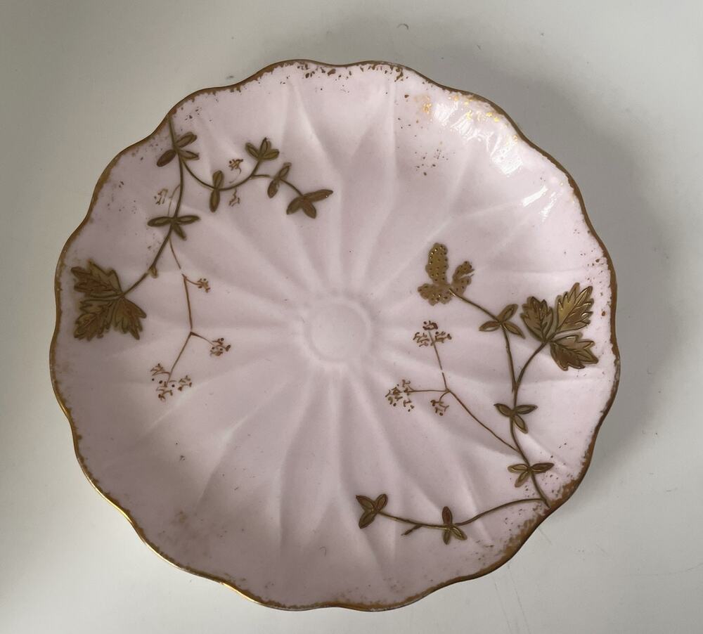 Antique Limoges LS&S Small plate | Pink w/ real gold embossing | France | EUC